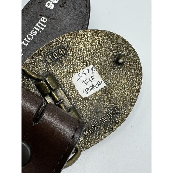 Allison Daniel Designs Brown Tooled Leather Belt Black Brown Geode Buckle Sz 36 - Picture 8 of 8